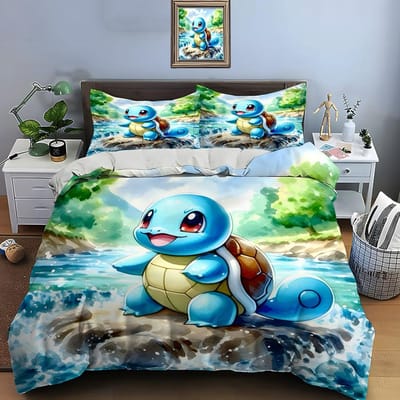 10 maten Pokémon Squirtle beddengoedset, 3-delige set, kingsize kussensloop, bedsprei voor volwassenen, slaapkamerbeddengoedset, ideaal als cadeau. US Full(200*230cm)3pcs