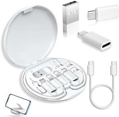 QTTVBTNA -Reis Oplaadset – USB-C naar USB-C Kabel met 4 Adapters, Snelladen, SIM-opslag, Draagbaar Rond Ontwerp