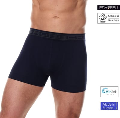Brubeck Heren Ondergoed Boxershorts - Naadloos Elastisch Katoen - Marineblauw - M