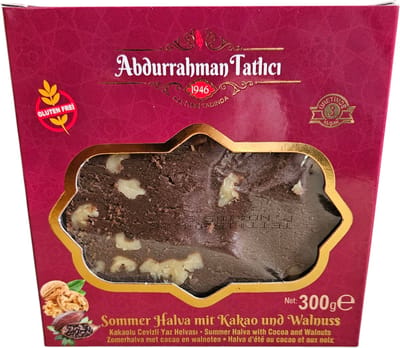 Abdurrahman Tatlici Zomer halva met Cacao en walnoten 300 GR - Abdurrahman Tatlıcı Yaz Helvası helva kakao ve Cevizli 300 GR - Summer Halva with Cacao and Walnuts 300 GR ( GLUTENVRIJE, GLUCOSEVRIJE, EMULGATORVRIJE EN ADDITIEFVRIJE HALVA )