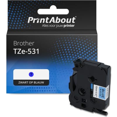 PrintAbout huismerk Tape TZe-531 Zwart op blauw (12 mm) Geschikt voor Brother