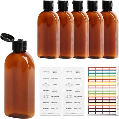 Reisflessen set van 6 stuks, 100 ml voor vloeistoffen zoals shampoo, lotion en douchegel, inclusief etiketten voor eenvoudig labelen