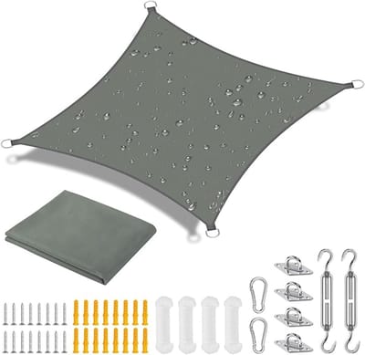 Livatto 3x3m Vierkant Zonnezeil, Waterdicht UV-beschermend Schaduwdoek voor Tuin en Terras - Grijs