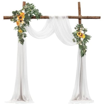 VEVOR Bruiloft Boog Bloemen, Gele Bloemen voor Bruiloft Boog met Gordijnen (Set van 3) - 2 Bloemstukken, 1 Transparant Gordijn, voor Ceremonieboeketten, Receptie Achtergronddecoratie