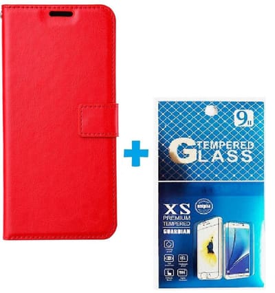 Portemonnee Bookcase Hoesje + 2 Pack Glas Geschikt voor: Samsung Galaxy A03S - rood