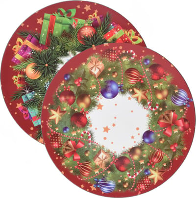 Excellent Houseware Kaarsenbord kerst thema - rood - D33 cm - kunststof - onderbord