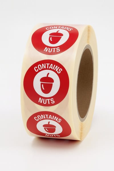 Contains Nuts Etiket - 500stuks – Ø25mm - Diepvriesbestendig - Allergenenetiket - HACCP en Voedselveilig - Verwijderbaar - Professioneel Keuken Restaurant Horeca