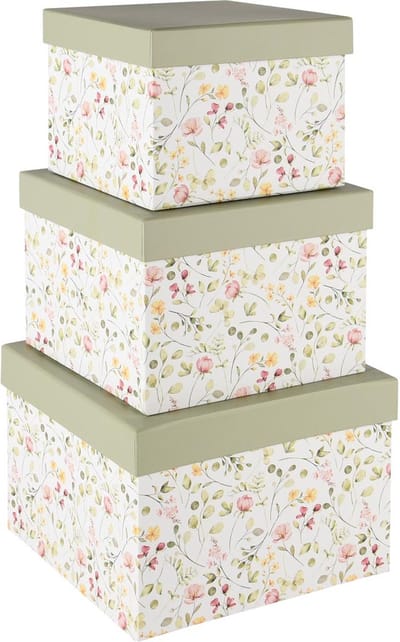 Dekoratief | Set 3 dozen vierkant 'Field of Flowers', karton, 17x17x12cm | A250778