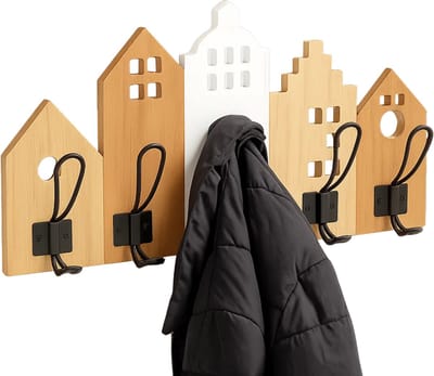 Lomera Kapstok met Huisjes - MDF Kapstok - Wandkapstok - Kapstok met Haken - Decoratieve Kapstok - Huisjes Design - Kapstok voor Hal - Kapstok voor Muur - Kapstok voor Entree - Garderobe