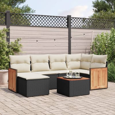 vidaXL - 7-delige - Loungeset - met - kussens - poly - rattan - zwart