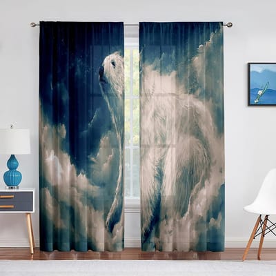 Schattig IJsbeertje Antarctica Noord Dieren Transparante Gordijnen voor Woonkamer Slaapkamer Huis Keuken Raamdecoratie Tule Voile Gordijn 1 PCS W100XH250cm&Grommet Top