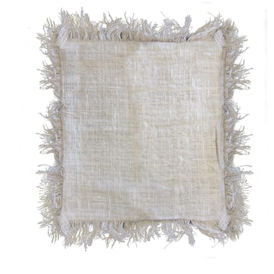 Linnen Kussenhoes Met Franjes - Beige - 60x60cm - 100% Linnen - Sierkussenkoes - Kussenhoes Bank