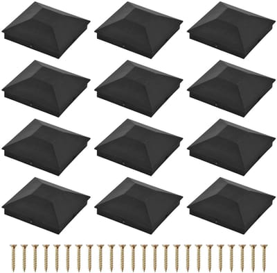 Beschermende Hoofdkappen voor Houten Palen, Vierkante Eindkappen van Zwart Plastic, Waterdicht en Weerbestendig, Ideaal voor Tuin en Terras, Inclusief Schroeven