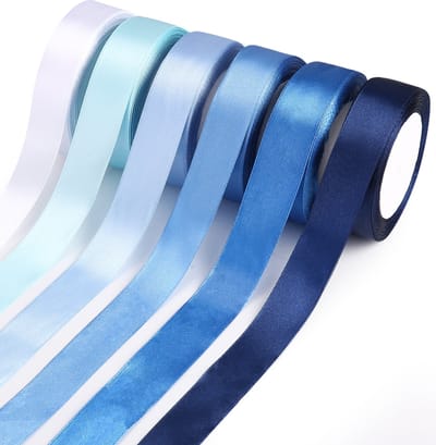 6 rollen - Blauw dubbelzijdig satijnlint - Cadeauverpakking - Blauw verlooplint voor cadeauverpakking - DIY handgemaakte strikdecoratie - Set met meerdere kleuren van lichtwit tot marineblauw