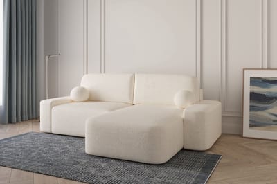 Lisbon Hoekbank - Slaapfunctie - Opbergruimte - L-Vorm - Bedstee - 260x88x170 cm - Bouclé - Crème (Anthology 20)