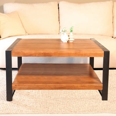 Salontafel vierkant walnoot mangohout 90cm Violet side table massief hout mango bijzettafel