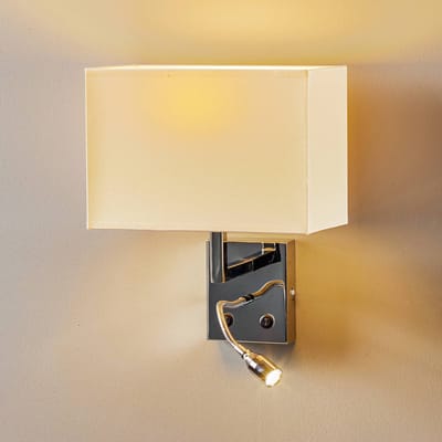 Nowodvorski Lighting Wandlamp Hotel LED, wit, textiel, 2-lamps, LED leeslamp