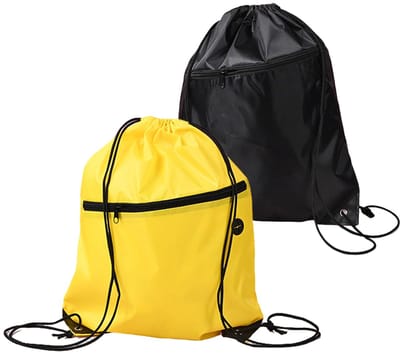 Set van 2 gymtassen met trekkoord, zwart en geel, tas met trekkoord, verstelbare gymtas met ritssluiting aan de buitenkant voor sport, reizen, school en strand
