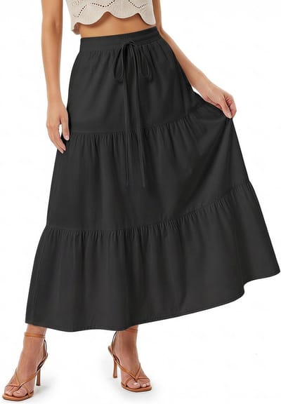 Elegante Zwarte Maxi Rok voor Dames, Hoge Taille A-Lijn met Elastische Taille en Voering, Comfortabel en Casual voor Elke Gelegenheid