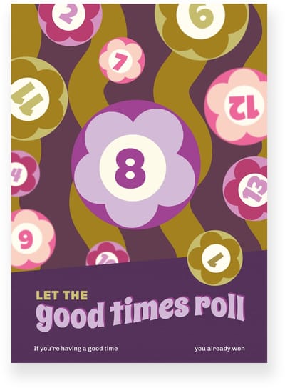 Poster 20x30 cm - Biljartballen - Cijfers - Paars - Mosterdgeel - Vintage - Retro - Muurdecoratie - Wanddecoratie