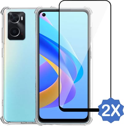 Geschikt voor Oppo A76 Hoesje + 2x Screenprotector – Full Cover Gehard Glas – Shock Proof Case – Transparant