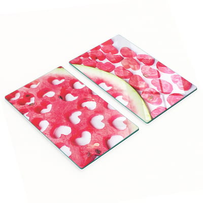 Glazen serveerplanken voor in de keuken met afbeelding van een watermeloenhart, 2x30x52 cm