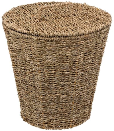 Dailygoods- Afvalemmer 9 liter - Afvalemmer met deksel - Rieten afvalemmer - Natuurlijke uitstraling - D 26,5 x H 27 cm - Prullenbak