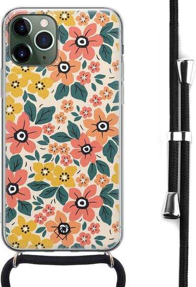 Casimoda® hoesje met koord - Geschikt voor iPhone 11 Pro - Blossom - Afneembaar koord - Siliconen/TPU - Multi