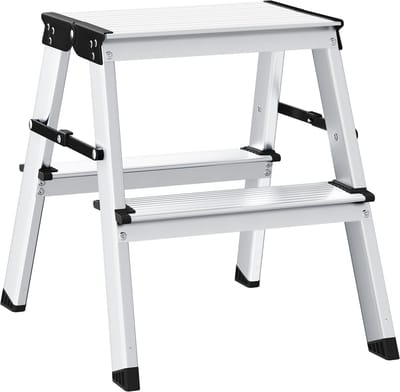 SONGMICS - Huishoudtrap - Ladder - Aluminium - 2 Antisliptreden - Opvouwbaar en Multifunctioneel - Max 150 kg