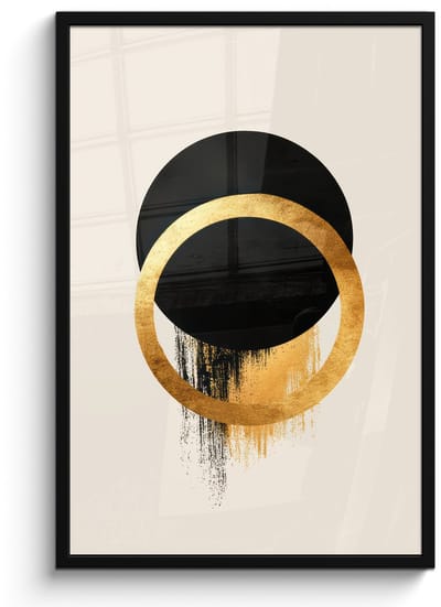 Poster in lijst - Fotolijst 60x90 cm - Posters - Abstract ontwerp - Zwarte cirkel - Verfvlekken - Posterlijst zwart - Decoratie - Wanddecoratie woonkamer - Muurdecoratie slaapkamer