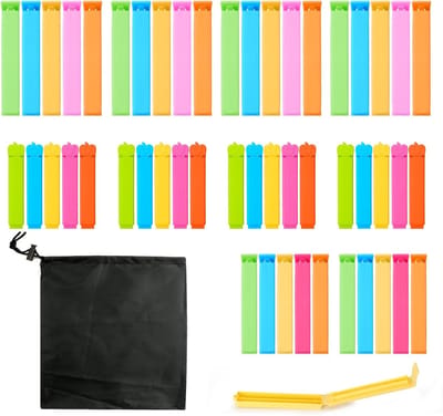Set van 50 Herbruikbare Voedselafsluitclips, Kleurige Zakclips van 7/9/11 cm, Perfect voor Snacks en Snoep, Inclusief Opbergtas