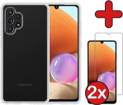 Hoesje - Met 2x Screenprotector - Geschikt voor Samsung Galaxy A32 4G - Sterk & Shockproof - Telefoon Hoes - Back Cover - Siliconen Case - Telefoonhoes - Transparant