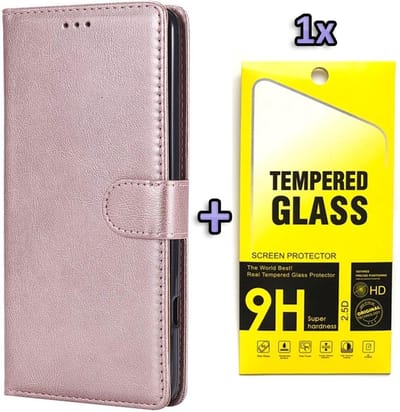 HB Hoesje Geschikt voor Samsung Galaxy A51 - Rosegoud - Portemonnee Book Case - Pasjeshouder en Magneetlipje + Tempered Glazen Screenprotector