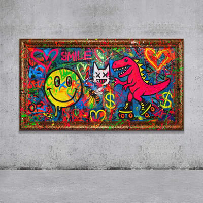 Canvas schilderij groot handgeschilderd plezier abstract vrolijk – YS-Art Gallery – Vrolijke wanddecoratie voor woonkamer – Modern schilderij voor hal en kantoor