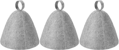 PolkaHome Saunahoed vilt sauna, 3 stuks grijze saunamuts, sauna muts, vilten kap, vilten kap, draagbare sauna voor dames en heren, vilten sauna-hoed, muts saunamuts, saunaket, saunahoed van wolvilt tegen hitte
