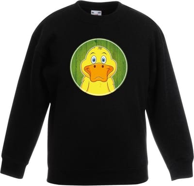 Kinder sweater zwart met vrolijke eend print - eenden trui - kinderkleding / kleding 98/104