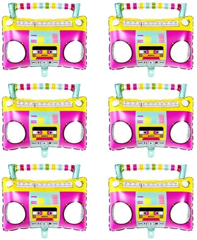 Dailygoods- Boombox 62 cm - Opblaasbare Feestdecoratie - Jaren 80/90 Thema - Kettingschakelballonnen - Aluminiumfolie - 6 Stuks - Feestballonnen