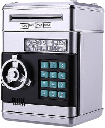 RAMBUX® - Kluis met Pincode & Geluid - Zilver - Spaarpot - Munten & Briefgeld - Automatisch Spaarvarken - Educatief Speelgoed