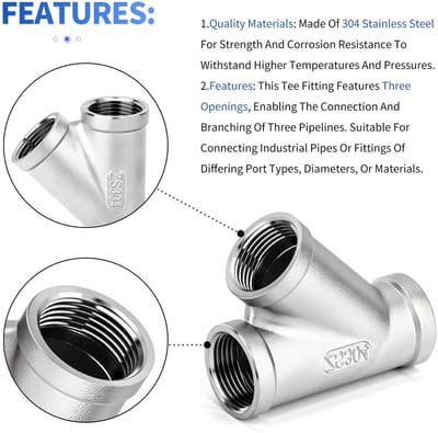 Dailygoods- T-stukken 304 Roestvrij Staal - Y-vormige Koppeling - 1/2" Vrouwelijke BSP - 45 Graden Waterverdeler - Slijtvast - Eenvoudige Installatie - Driewegkoppeling