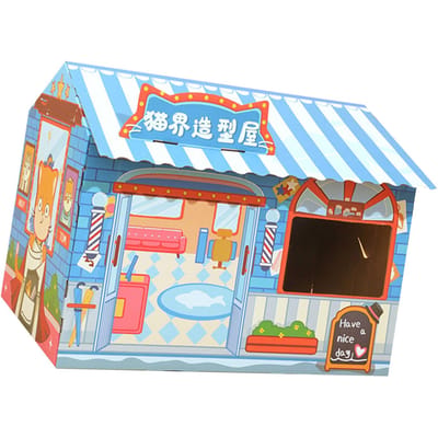 Kattenhuis Kraskaart Plezier Grote Ruimte Lieflijke Klauwslijping Golfkarton Krabbers Kattenhol Doos Salon Ontwerp blue