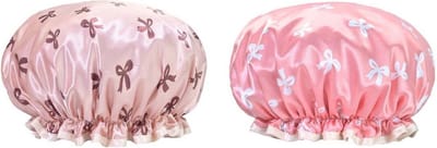 2 Stuks - Douchemuts Dames - Douchecap Roze Strikjes Motief - Waterproof