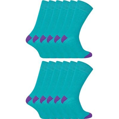 12 Paar Multipack Heren Zwarte Katoenen Sokken | Sock Snob | Ademend Crew Sokken met Verstevigde Hiel en Troffel - Blauwgroen