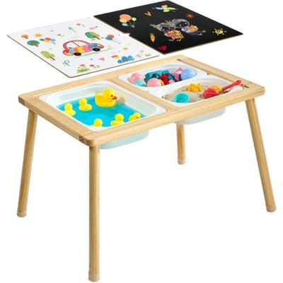 VEVOR Sensorische Tafel, 7-in-1 Activiteitentafel met Omkeerbaar, Dubbelzijdig Tafelblad, Opbergdozen & Antislipvoetjes, Speelzand- & Watertafel, voor Kinderen van 3-6 Jaar