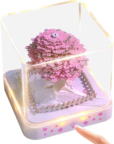 3D Memo Blok - Kalender Notitieblok - Bureau Decoratie - Uniek Papiersculptuur - 9.8x9.8x8.5 cm - Kersenbloesem