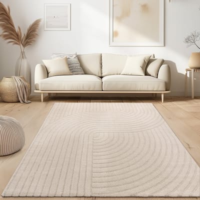 Flycarpets Laagpolig Japandi Vloerkleed Aubela - Boomstam Design - Creme