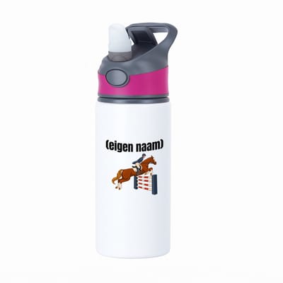 Hacebo® - paardrijden met eigen naam waterfles met rietje roze - Paarden - paarden liefhebbers - iemand die houdt van paarden - verjaardag - cadeau - kado - water fles - 650ML