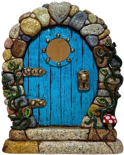 Dailygoods- Tuindecoratie Miniatuur Fairy Deur - Tuinbeelden voor Buiten - Kunstgras - Hout - 8-10cm - Duurzaam voor Buitendecoratie - Tuinornament