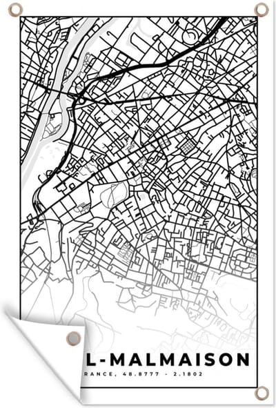 Muurdecoratie Frankrijk - Kaart - Plattegrond - Stadskaart - Rueil-Malmaison - Zwart wit - 120x180 cm - Tuinposter - Tuindoek
