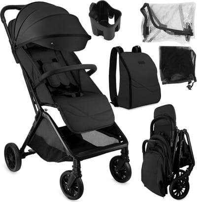 MoMi ANDREA Kinderwagen - Automatisch Inklapbaar - Lichtgewicht 7,3 kg - Tot 22 kg - Zwart