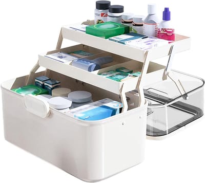 Opslagdoos voor Geneesmiddelen met Handvat, Grote Capaciteit, 3 Niveaus voor Medicijnen, Cosmetica en Gereedschap